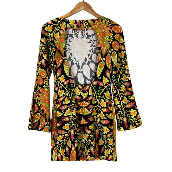 Zara Mini Dress Womens XS Multicolor Open Back Paisley Floral 70s Psychedelic - Picture 7 of 11